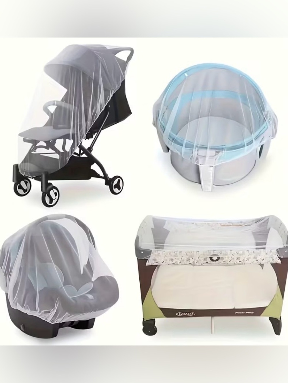 Universal White Baby Mosquito Net Cover for Strollers, Car Seats, Cribs and More